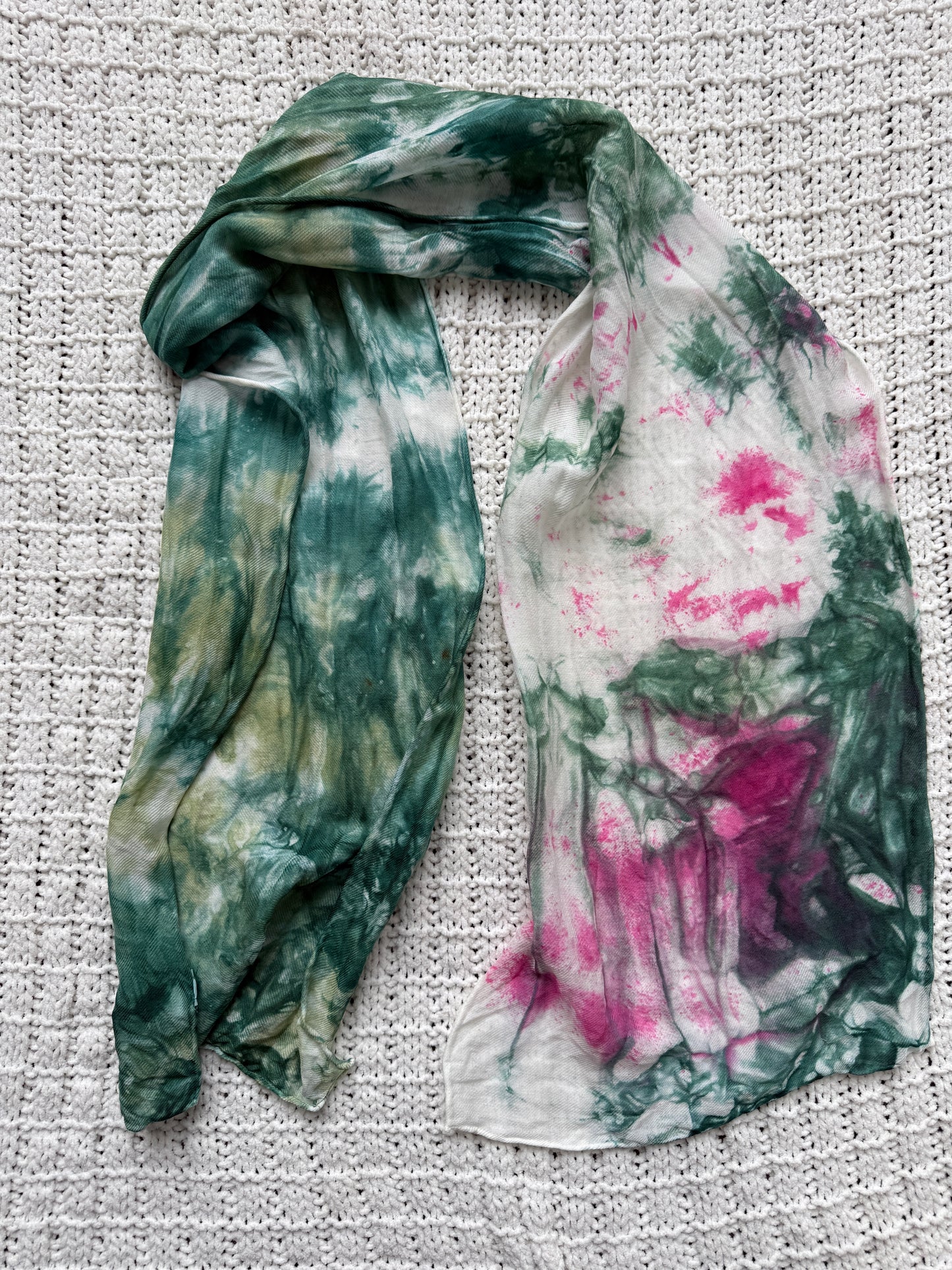 Green, Pink, White Silk/Wool Scarf